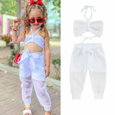 Ensemble pantalon à bretelles décontracté de couleur unie pour enfants