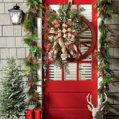 Christmas Door Hanging Wooden Roulette Wheel Garland